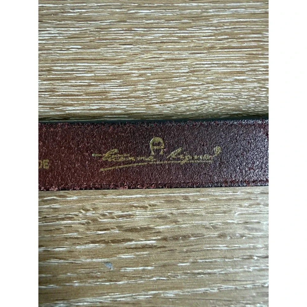 Vintage 70s ETIENNE AIGNER Womens S Handmade Leather Brass Belt Oxblood RARE